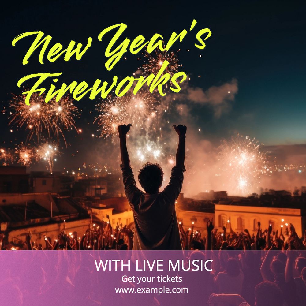 New Year's fireworks Instagram post template, editable text