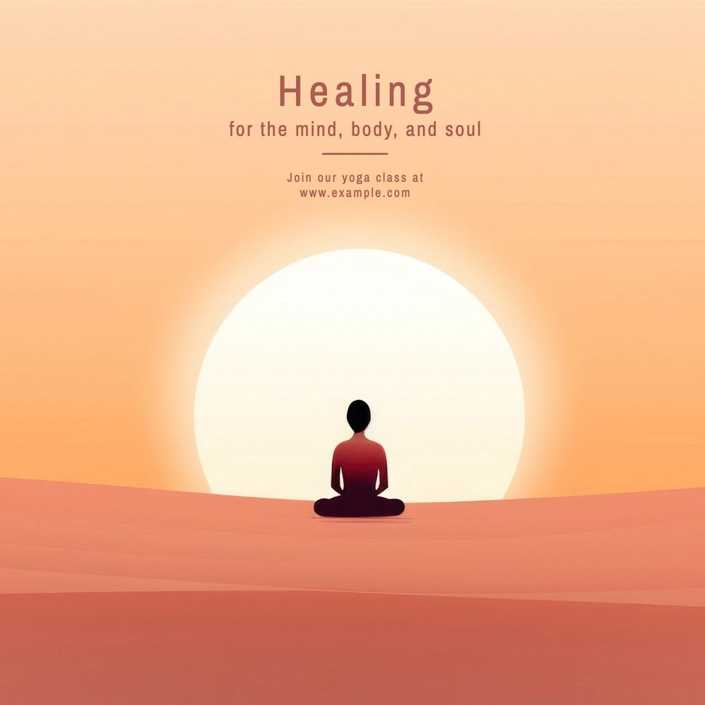 Healing, yoga class Instagram post template, editable text