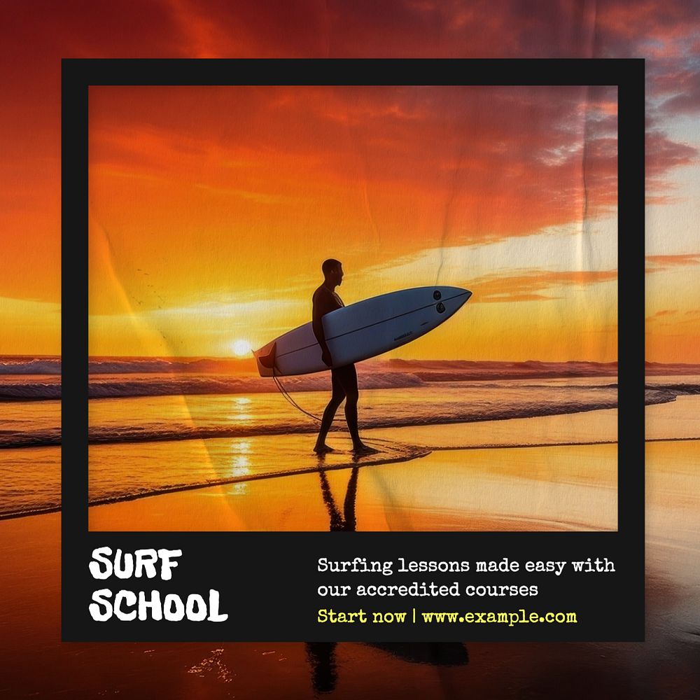 Surf school Instagram post template, editable text