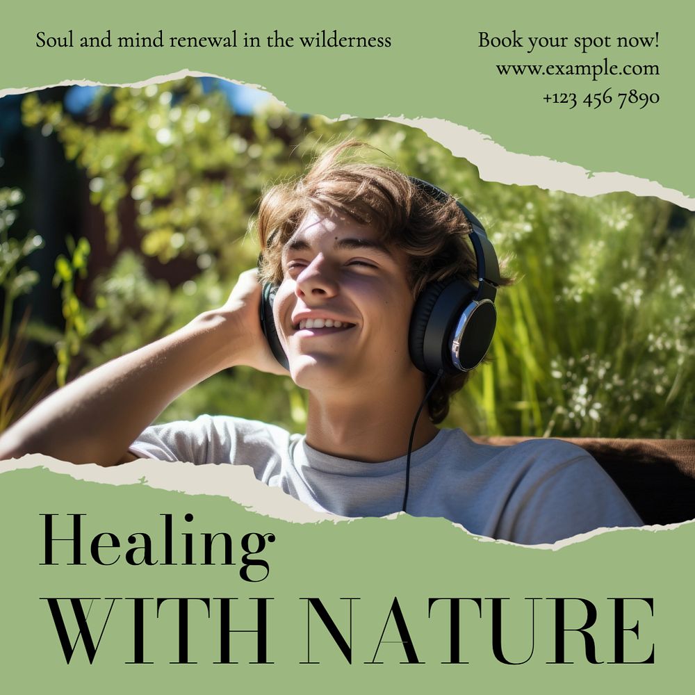 Healing with nature Instagram post template, editable text