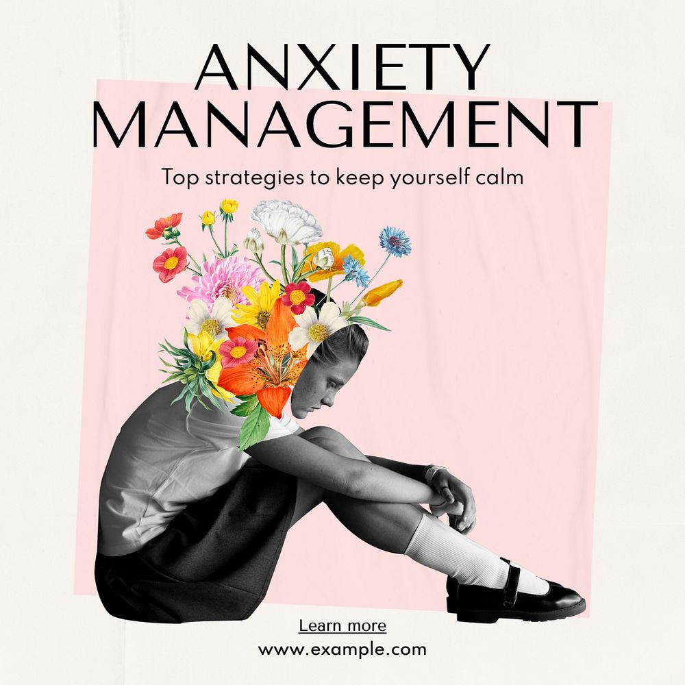 Anxiety management Instagram post template, editable text