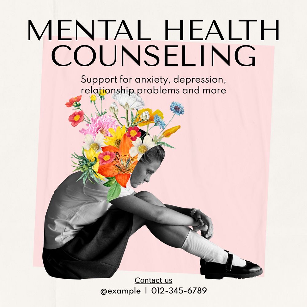 Mental health counseling Instagram post template, editable text