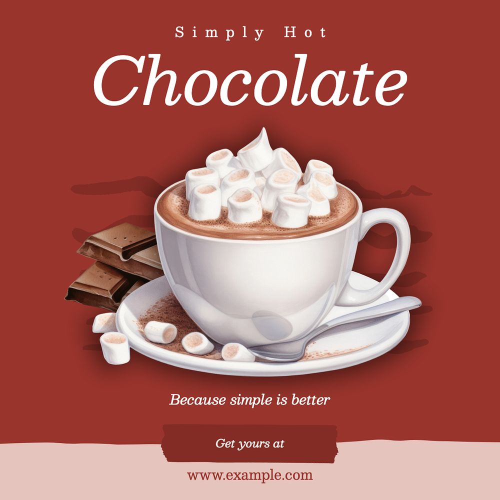 Hot chocolate Instagram post template, editable text