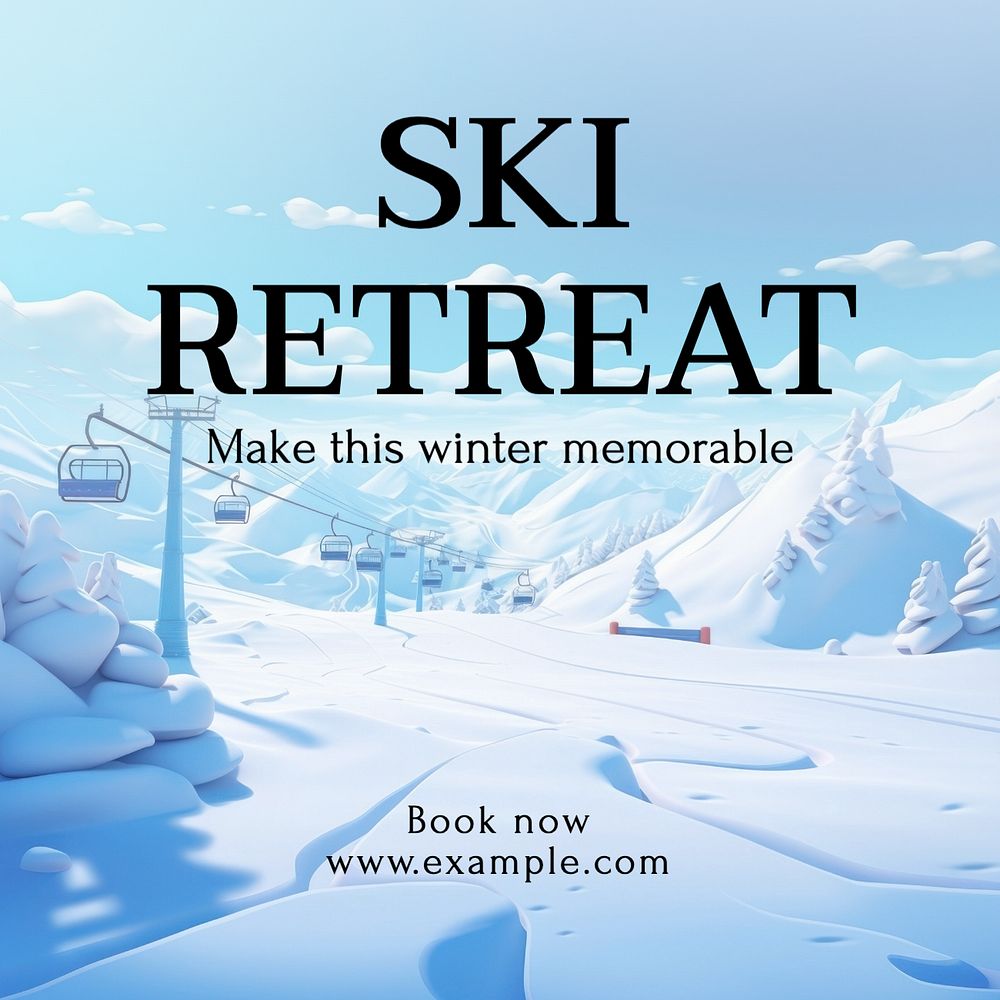 Ski retreat Instagram post template, editable text