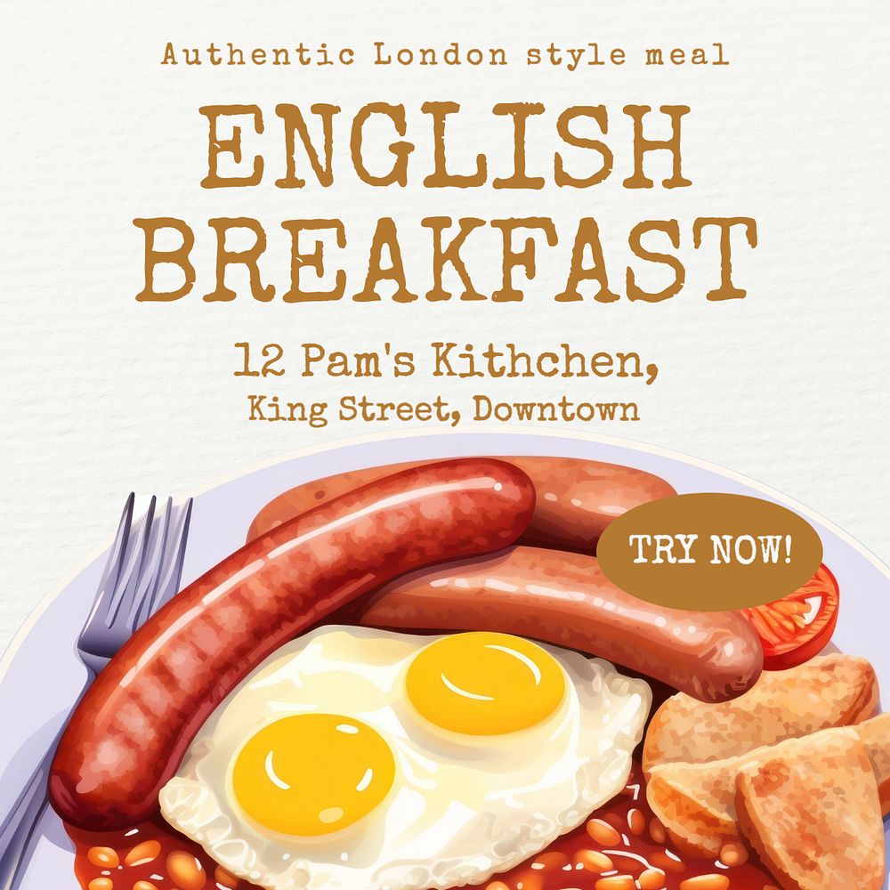 Toast, English breakfast Instagram post template, editable text