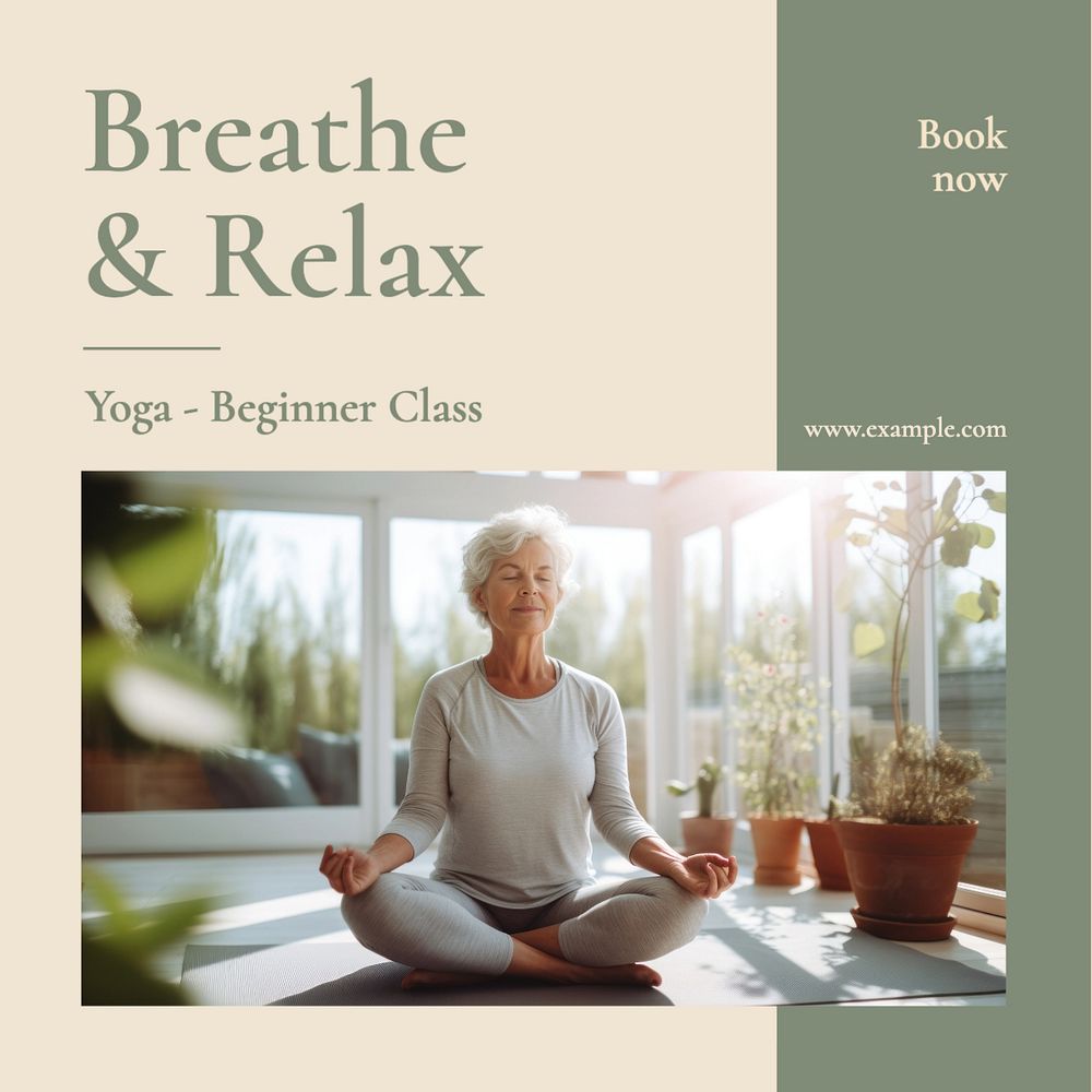 Breathe & relax, yoga Instagram post template, editable text