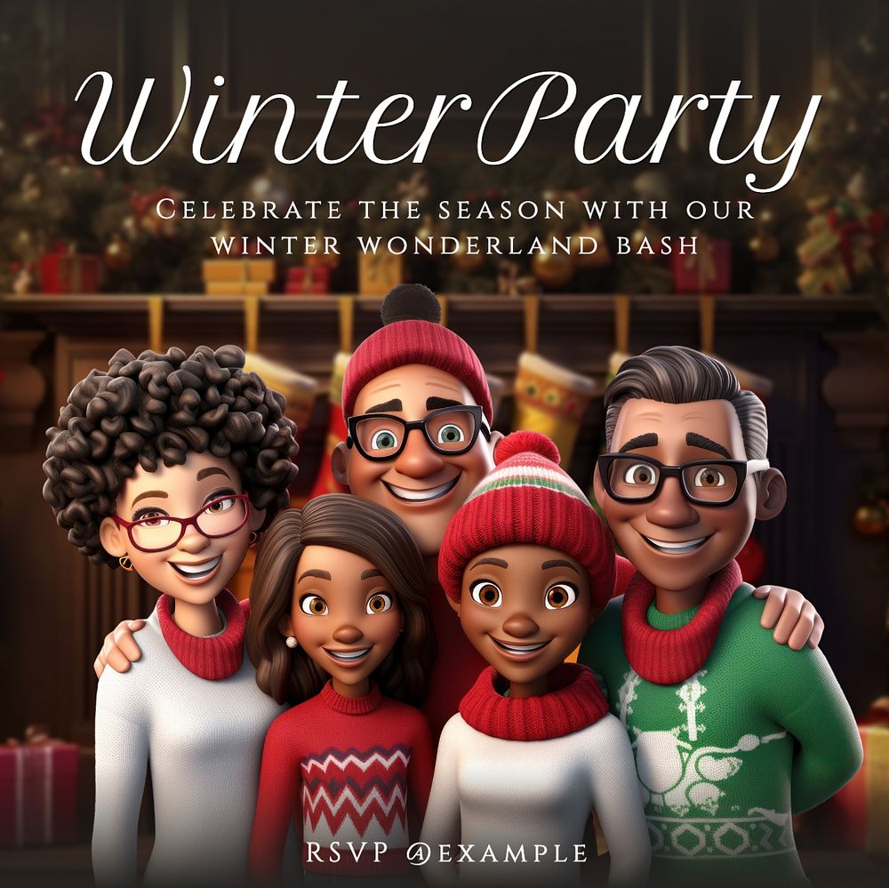 Winter party Instagram post template, editable text