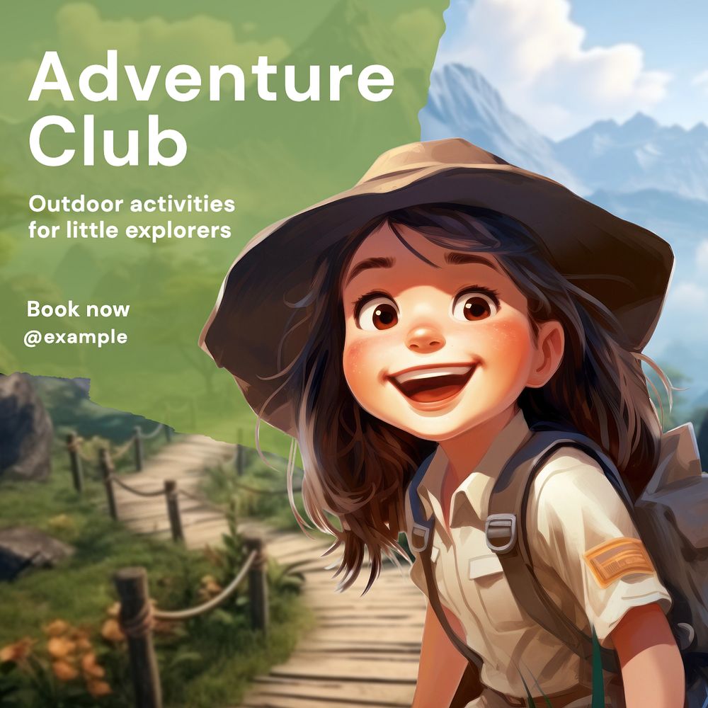 Kids adventure club Instagram post template, editable text