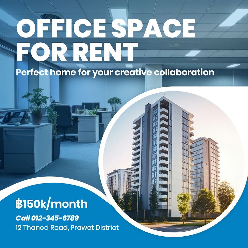 Office space rental Instagram post template, editable text