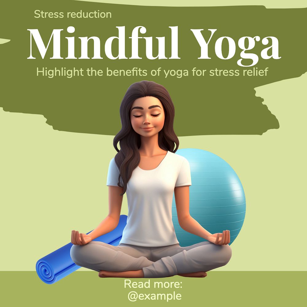 Mindful yoga Instagram post template, editable text