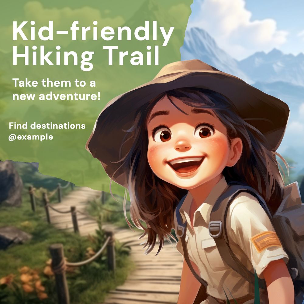 Kid-friendly hiking Instagram post template, editable text