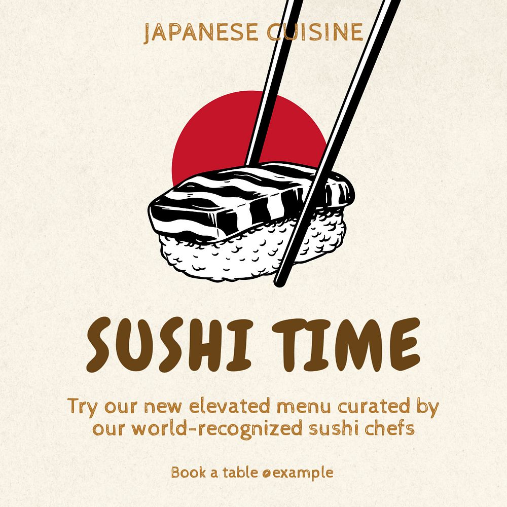 Sushi time Instagram post template, editable text