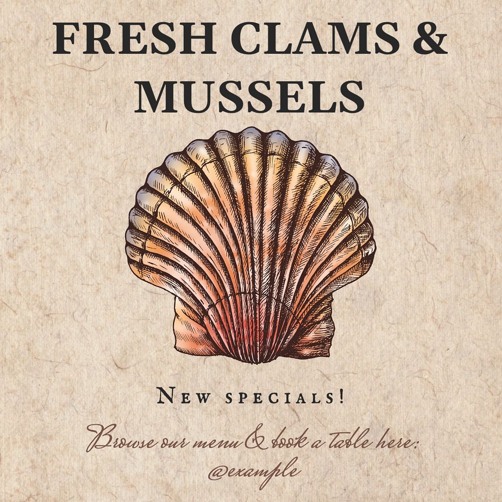 Clam & mussel dishes Instagram post template, editable text