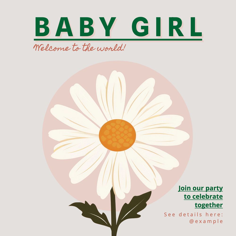 Baby girl party Instagram post template, editable text