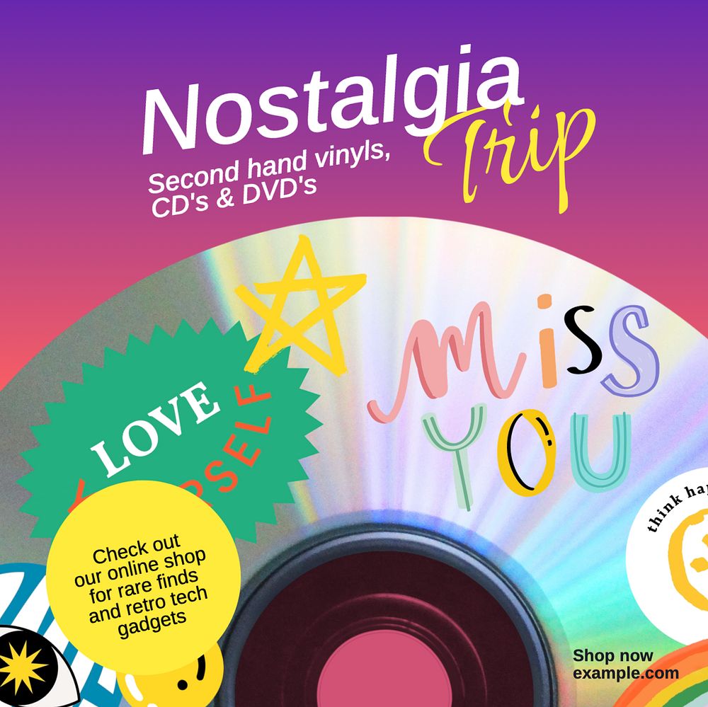 Nostalgia trip Instagram post template, editable text