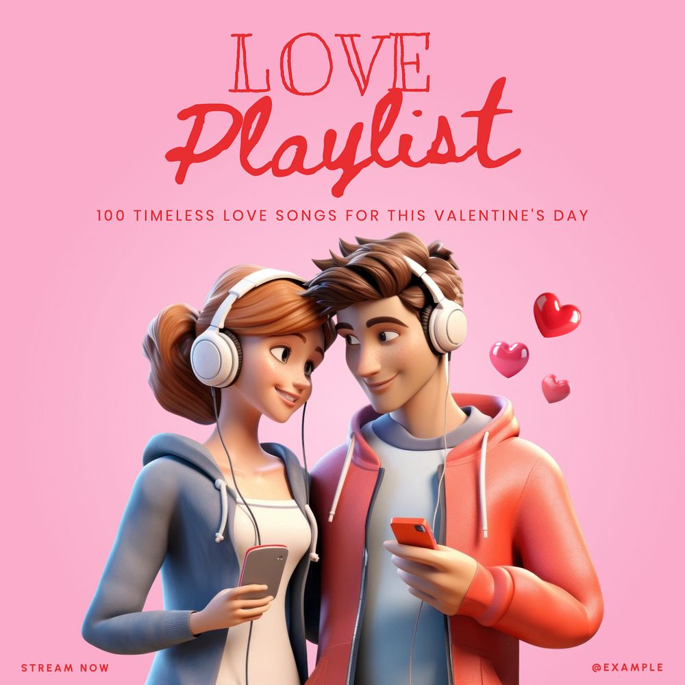 Love playlist Instagram post template, editable text