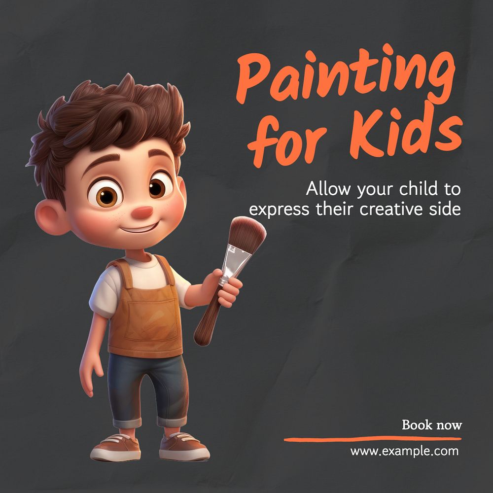 Painting for kids Instagram post template, editable text