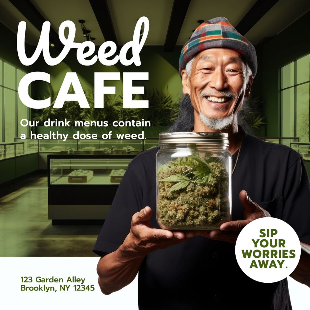 Weed cafe Instagram post template, editable text