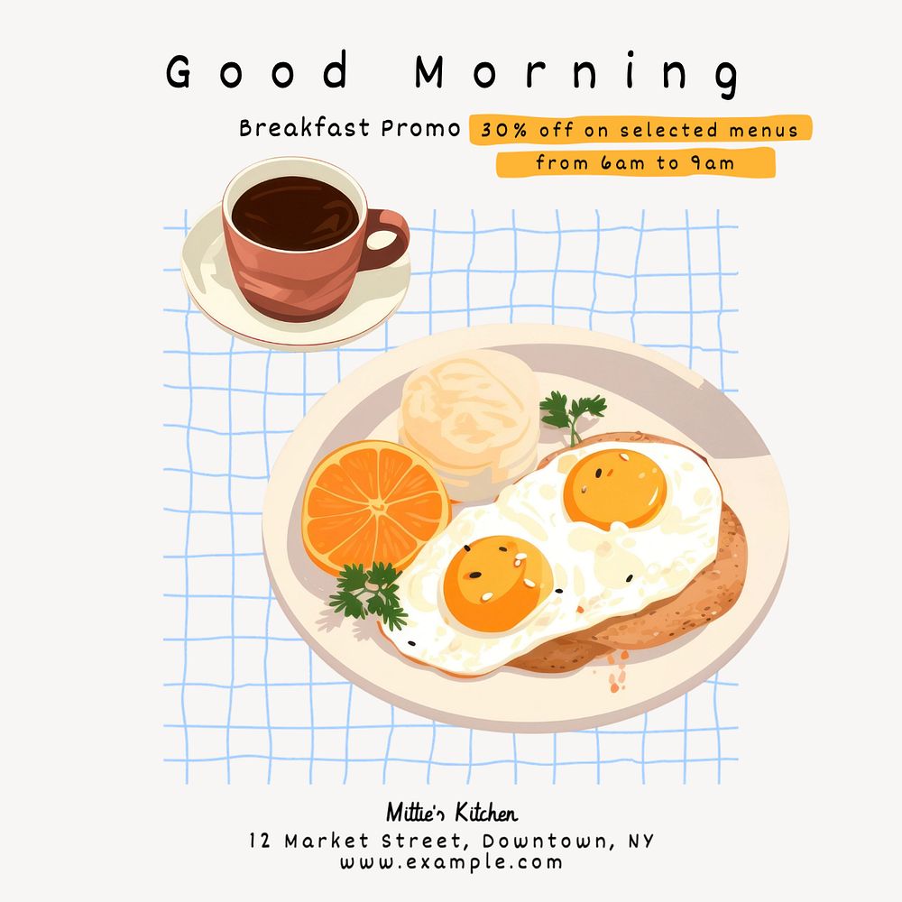 Good morning, breakfast Instagram post template, editable text