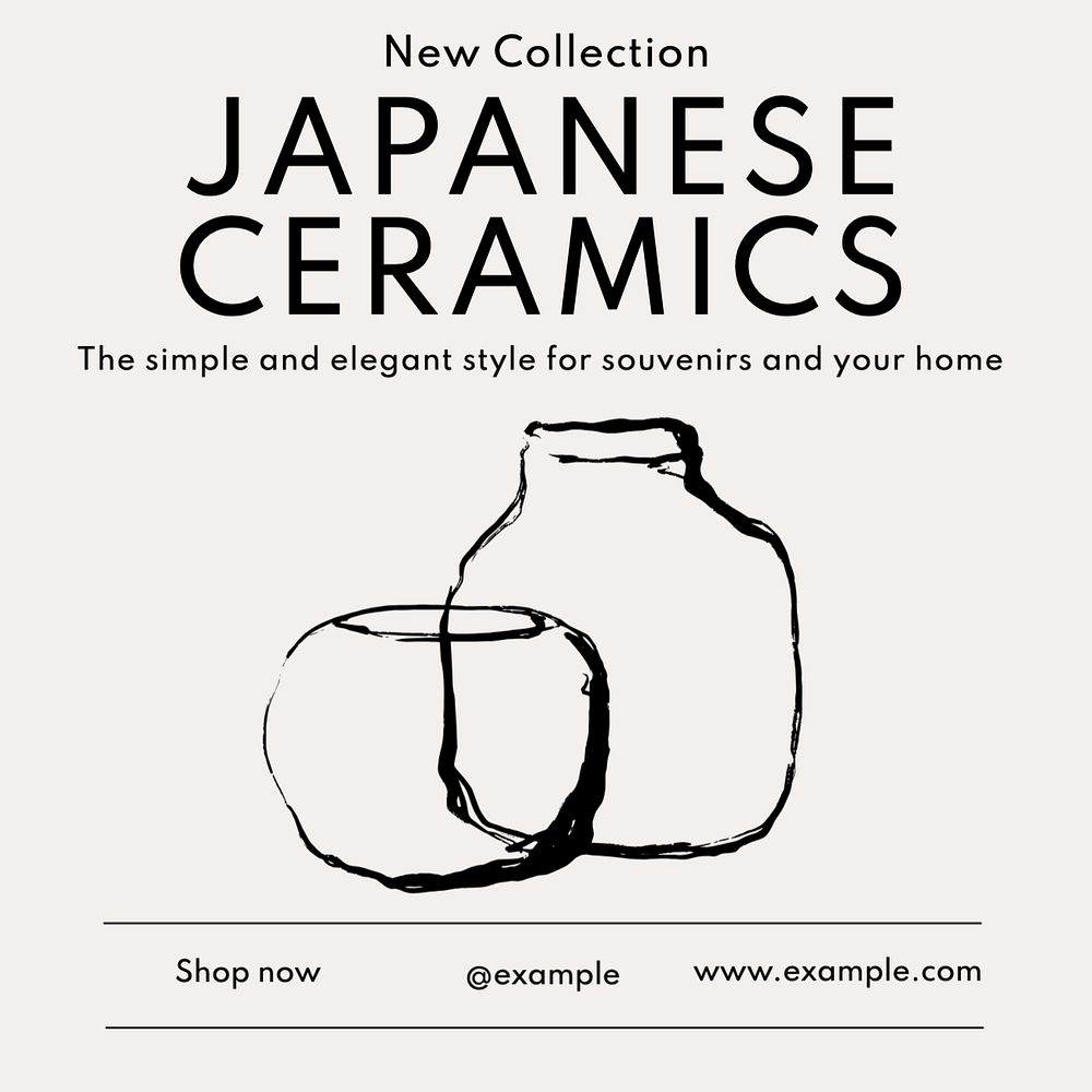 Japanese ceramics collection Instagram post template, editable text