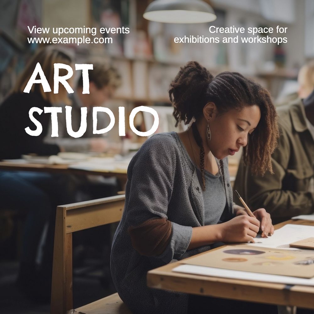 Art studio Instagram post template, editable text