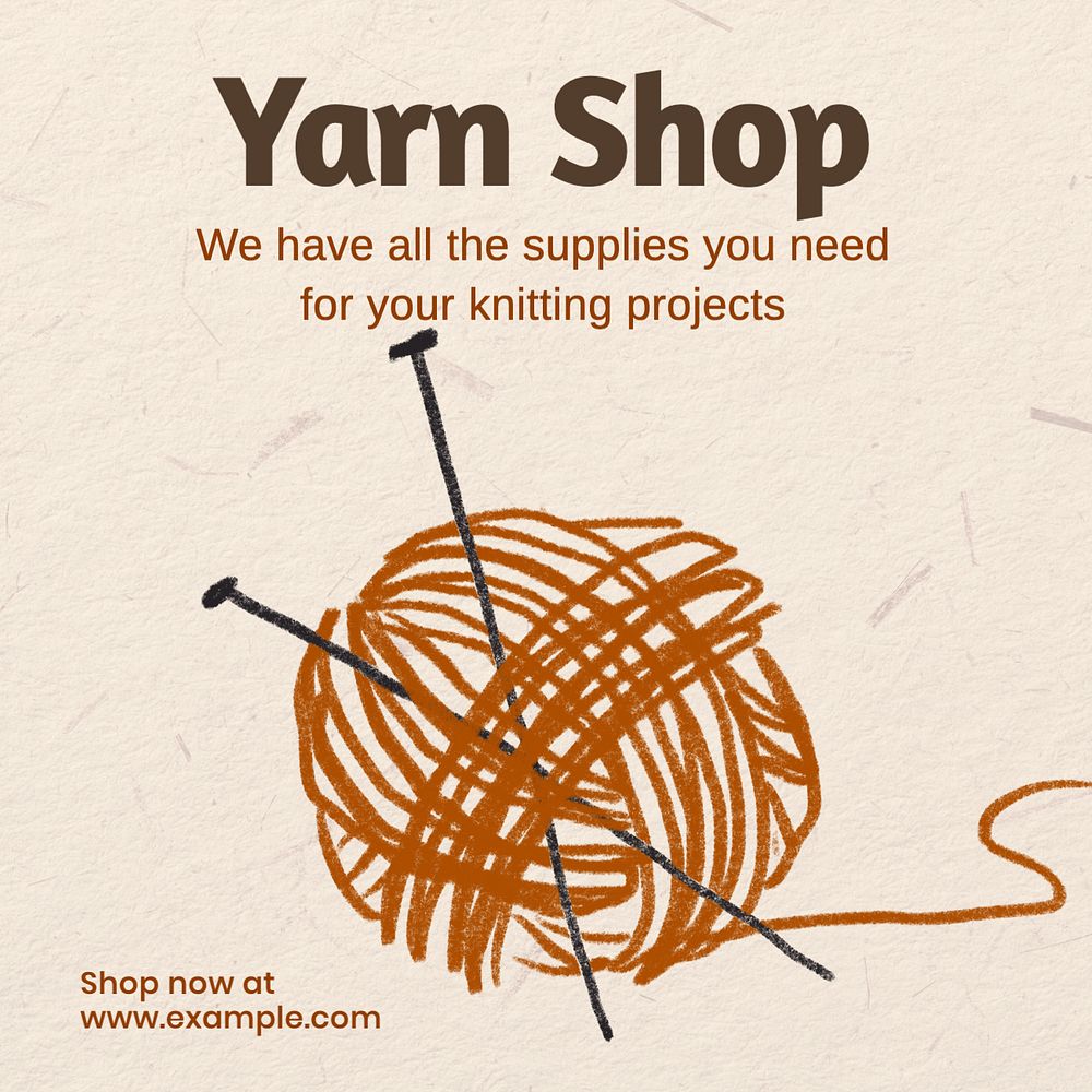 Yarn & wool shop Instagram post template, editable text