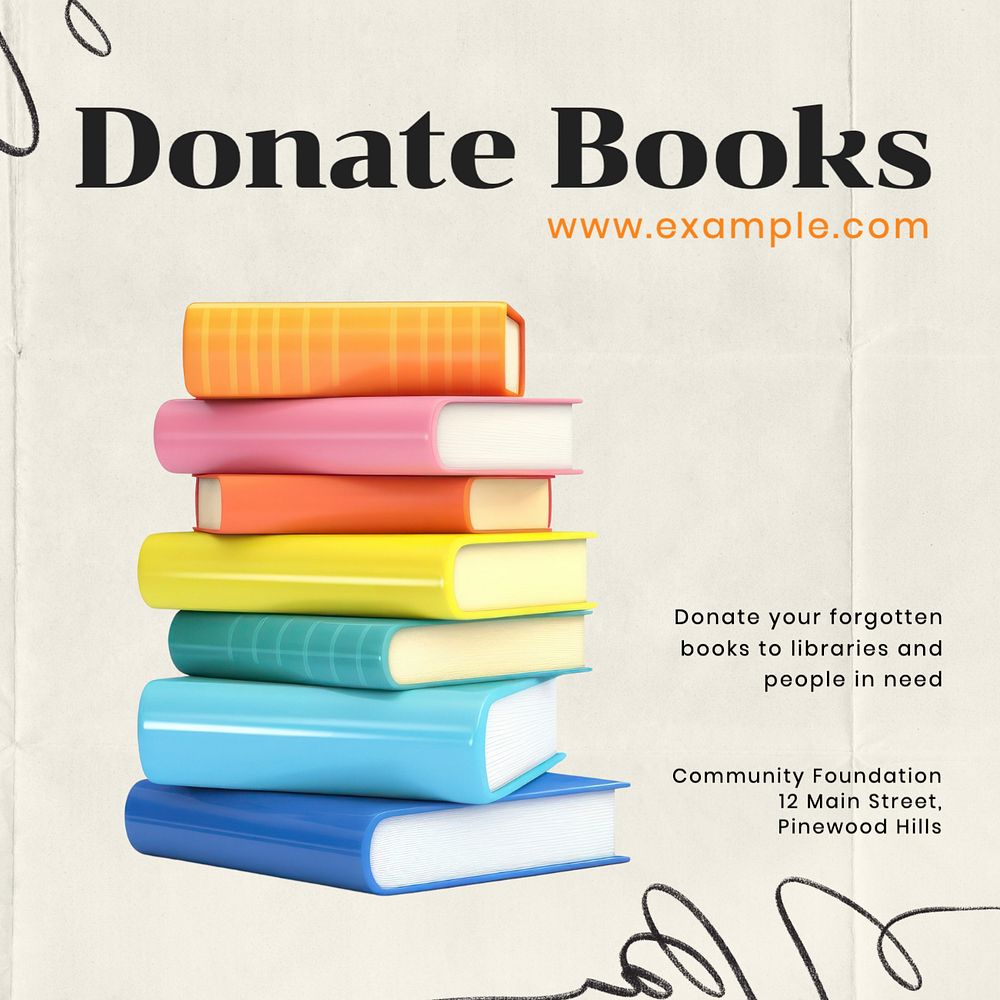 Book donation Instagram post template, editable text