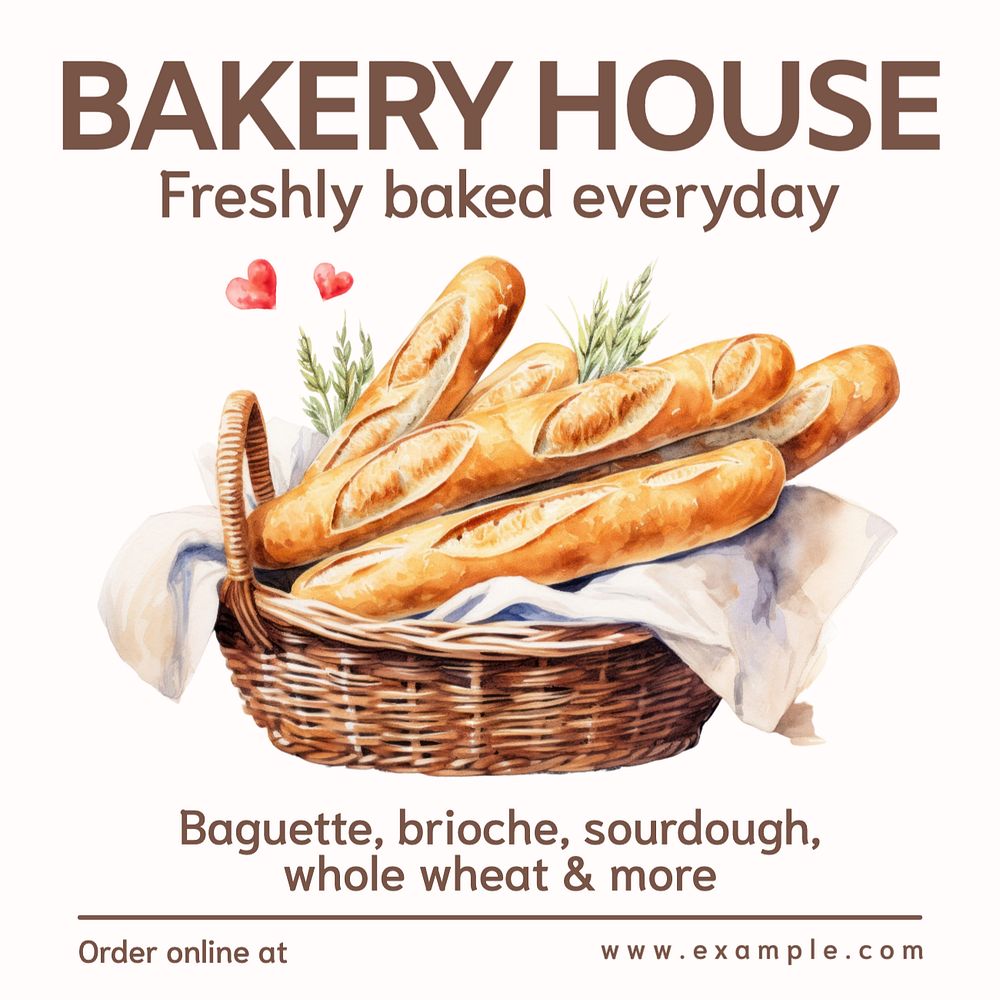 Bakery shop Instagram post template, editable text