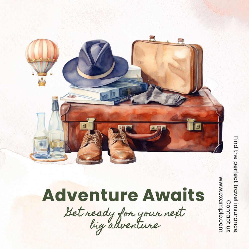 Adventure awaits Instagram post template, editable text