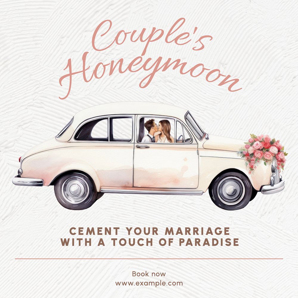 Couple's honeymoon Instagram post template, editable text