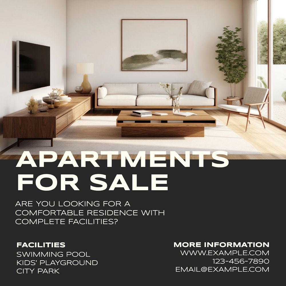 Apartment for rent post template, editable social media design