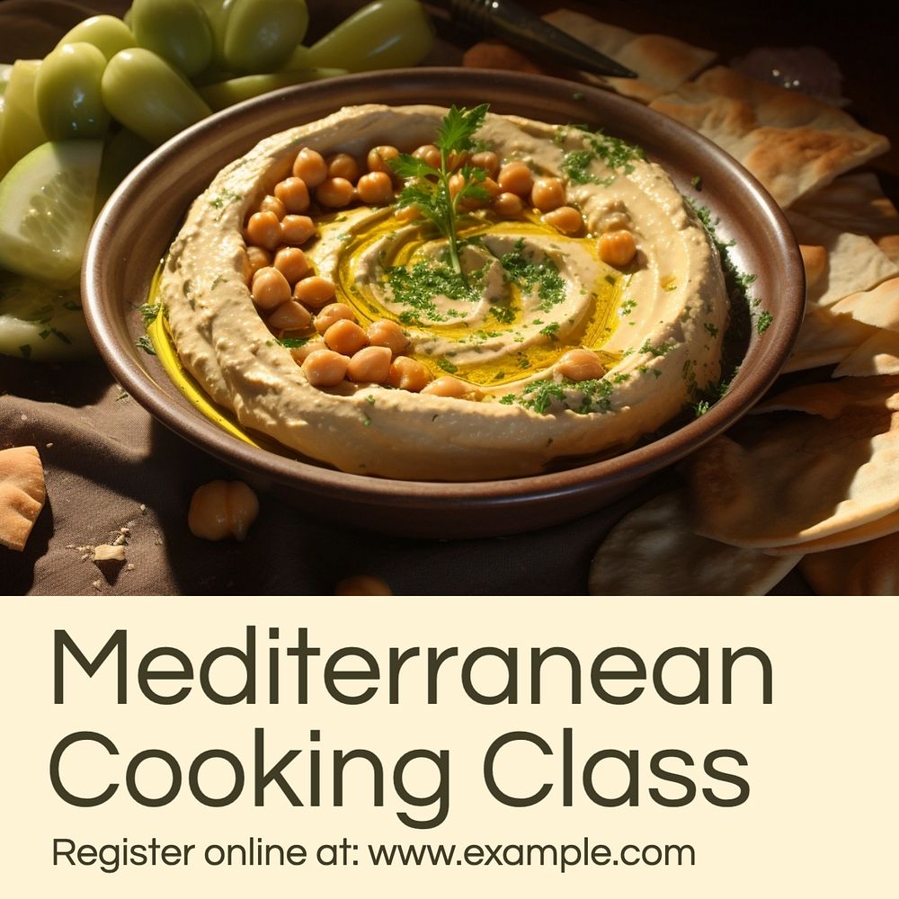 Mediterranean cooking class Instagram post template, editable text