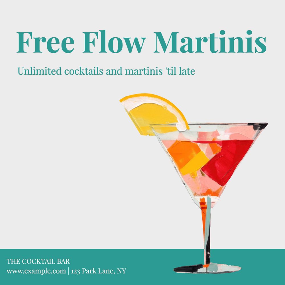 Free flow martinis Instagram post template, editable text