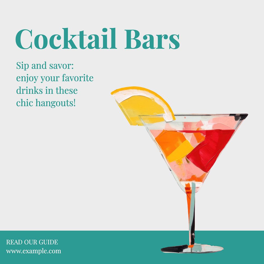 Cocktail bars Instagram post template, editable text