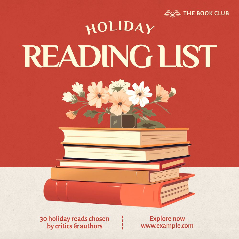 Holiday reading & books Instagram post template, editable text