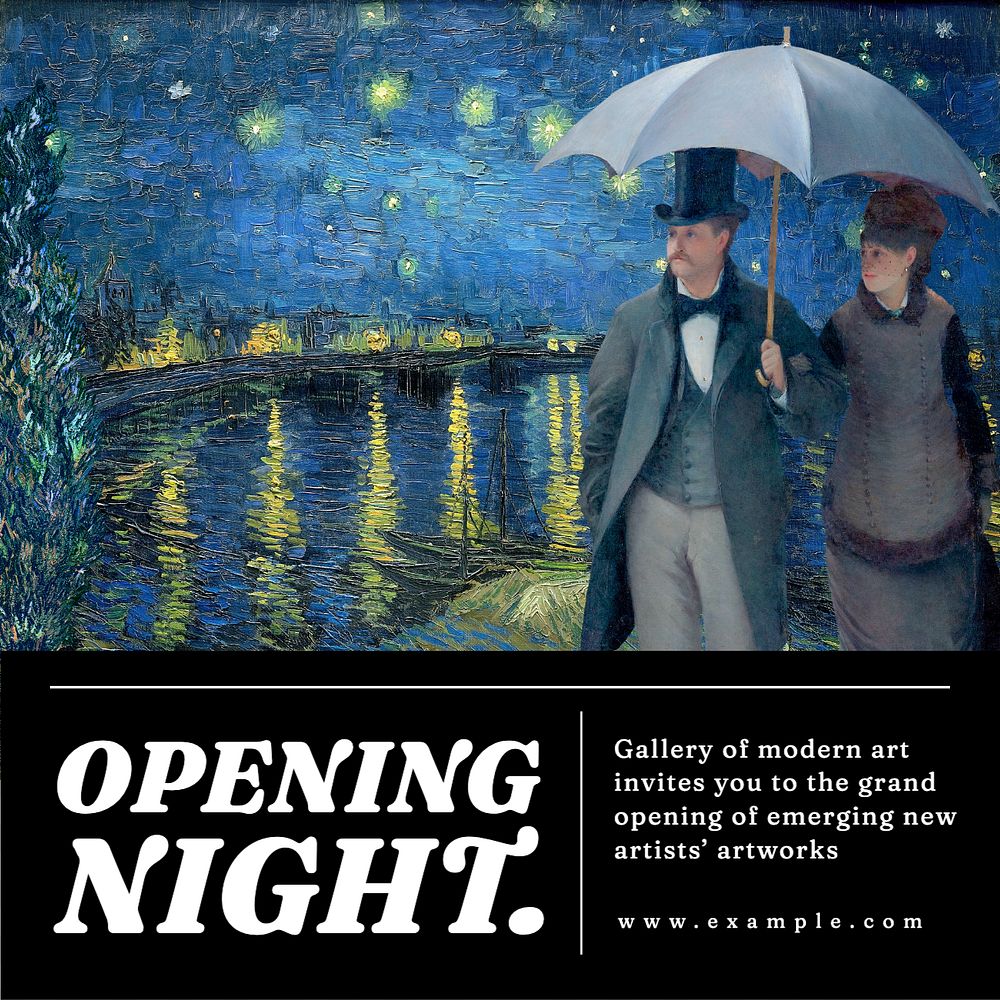 Starry Night Instagram post template, opening night ad, Van Gogh's famous painting remixed by rawpixel