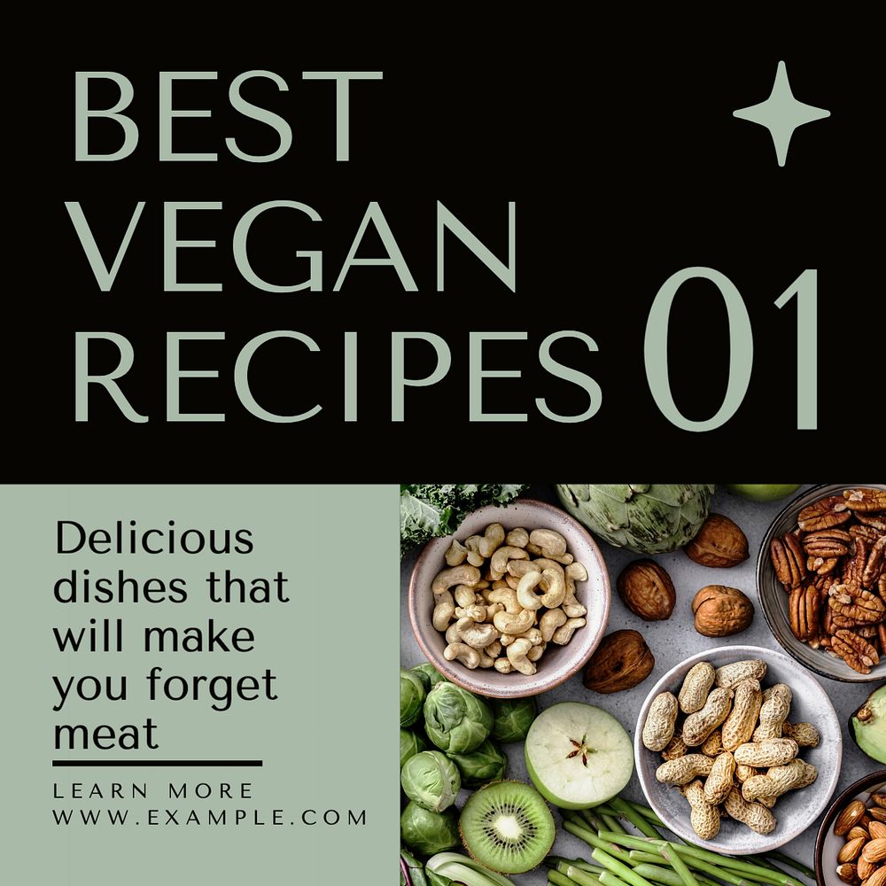 Best vegan recipes Facebook post template, editable design