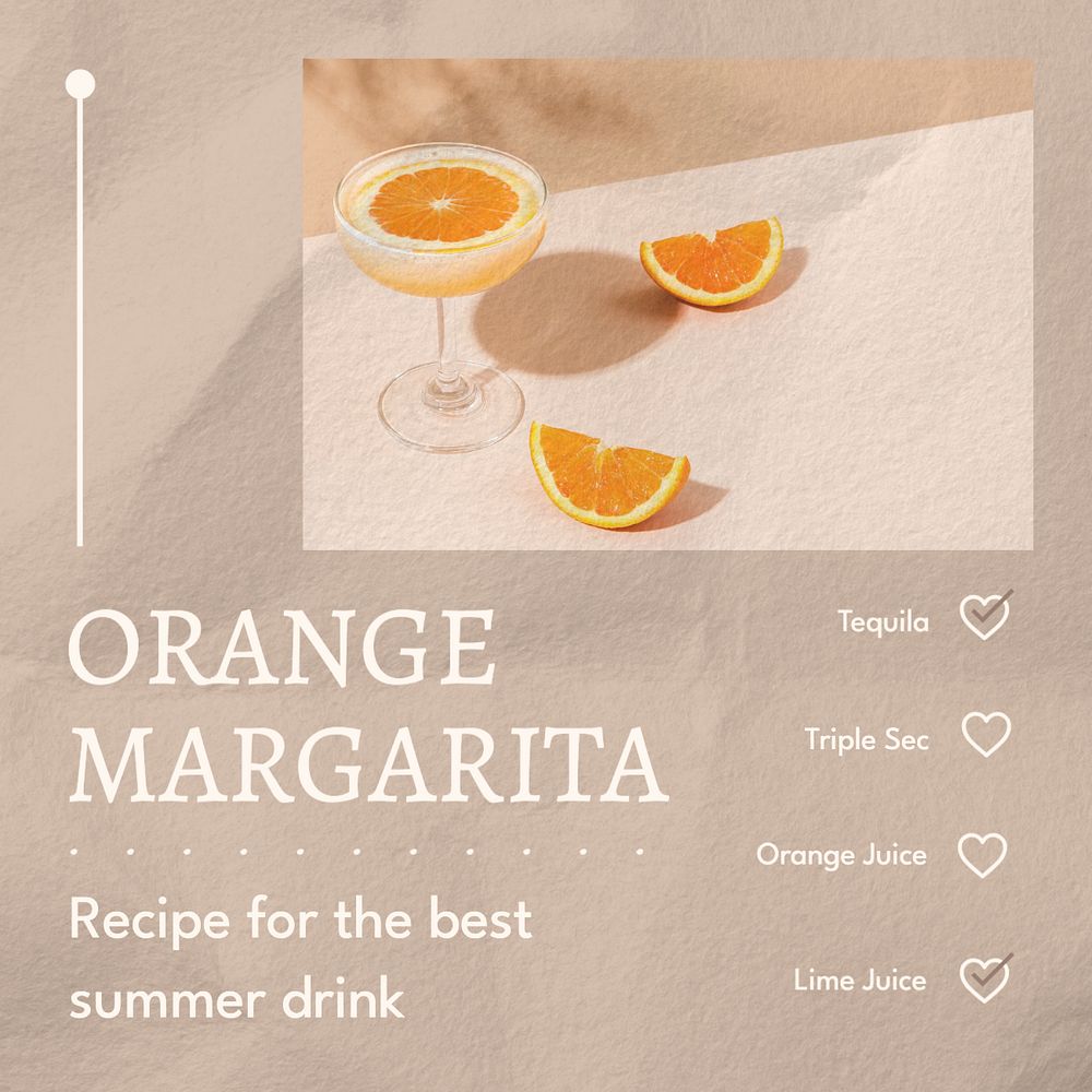 Orange margarita recipe Facebook post template, editable design