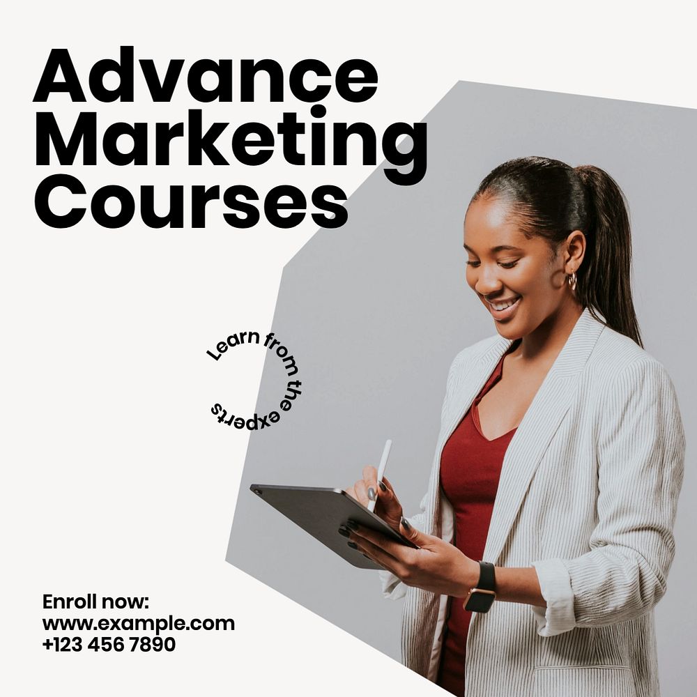 Advance marketing course Facebook post template, editable design