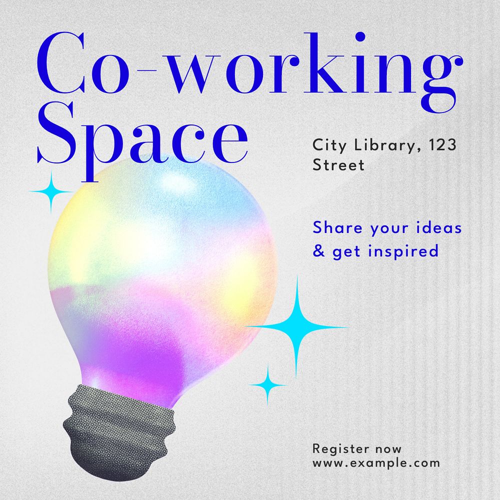 Co-working space Instagram post template, editable text