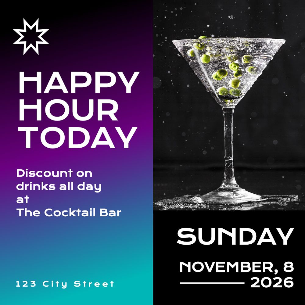 Happy hour Facebook post template, editable design