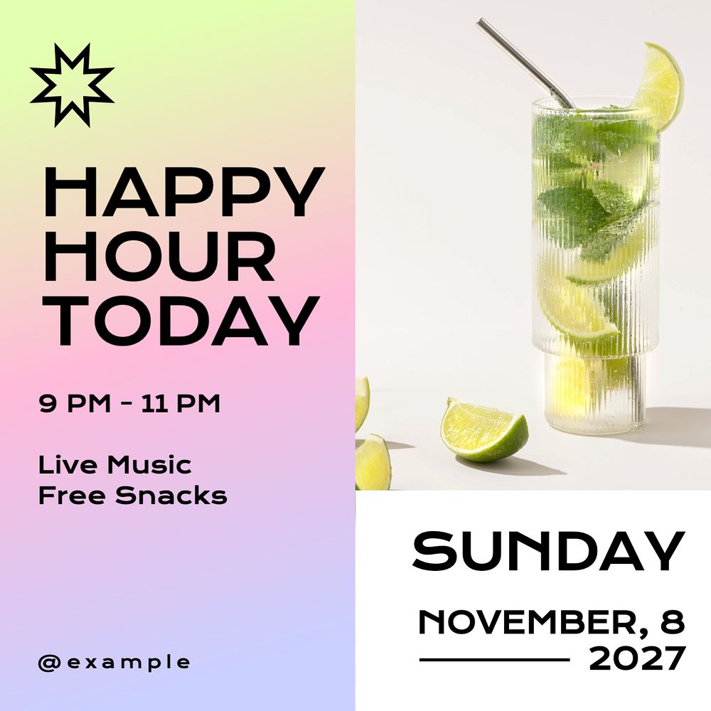 Happy hour Facebook post template, editable design