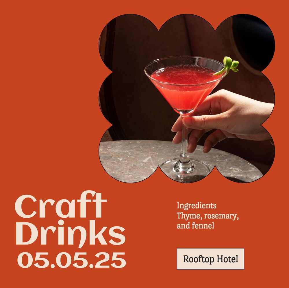 Craft drinks Instagram post template, editable design