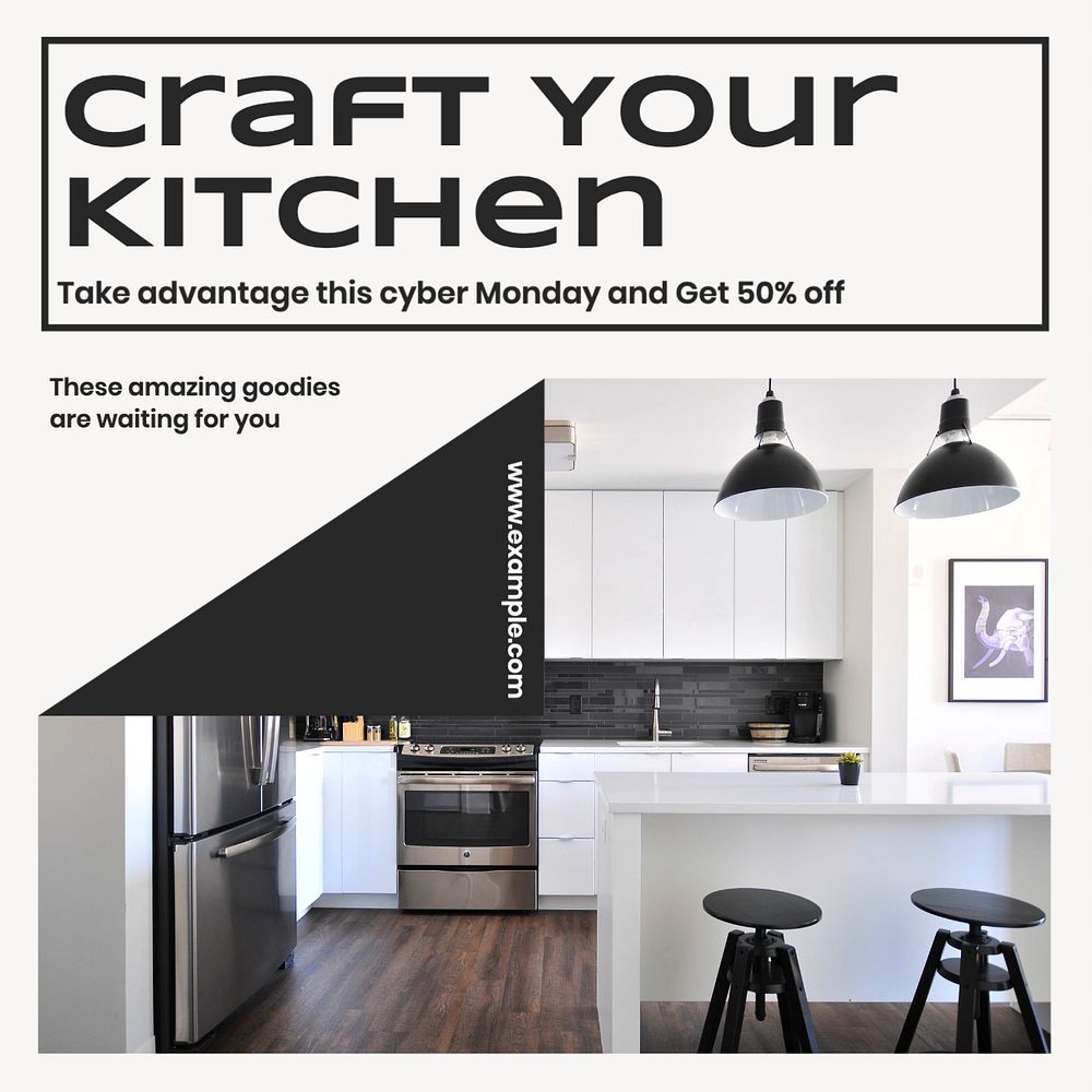 Kitchen home design Facebook post template, editable design