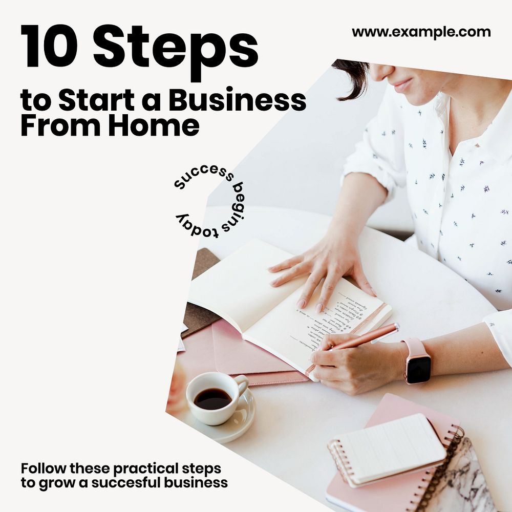 10 steps to start business Facebook post template, editable design