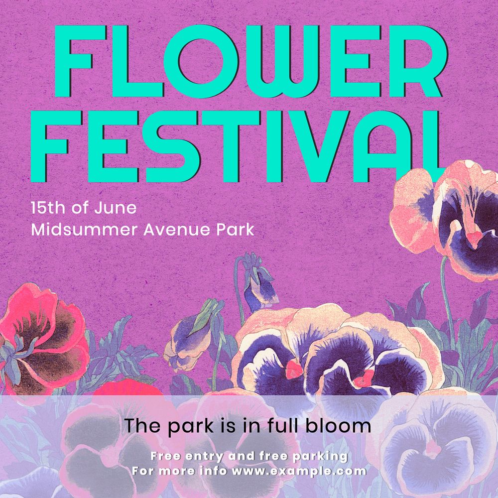 Flower festival Instagram post template, editable text