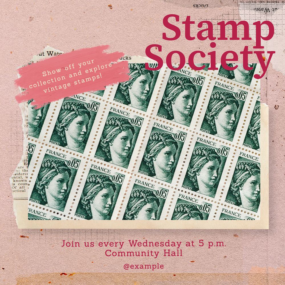 Stamp society Instagram post template, editable text