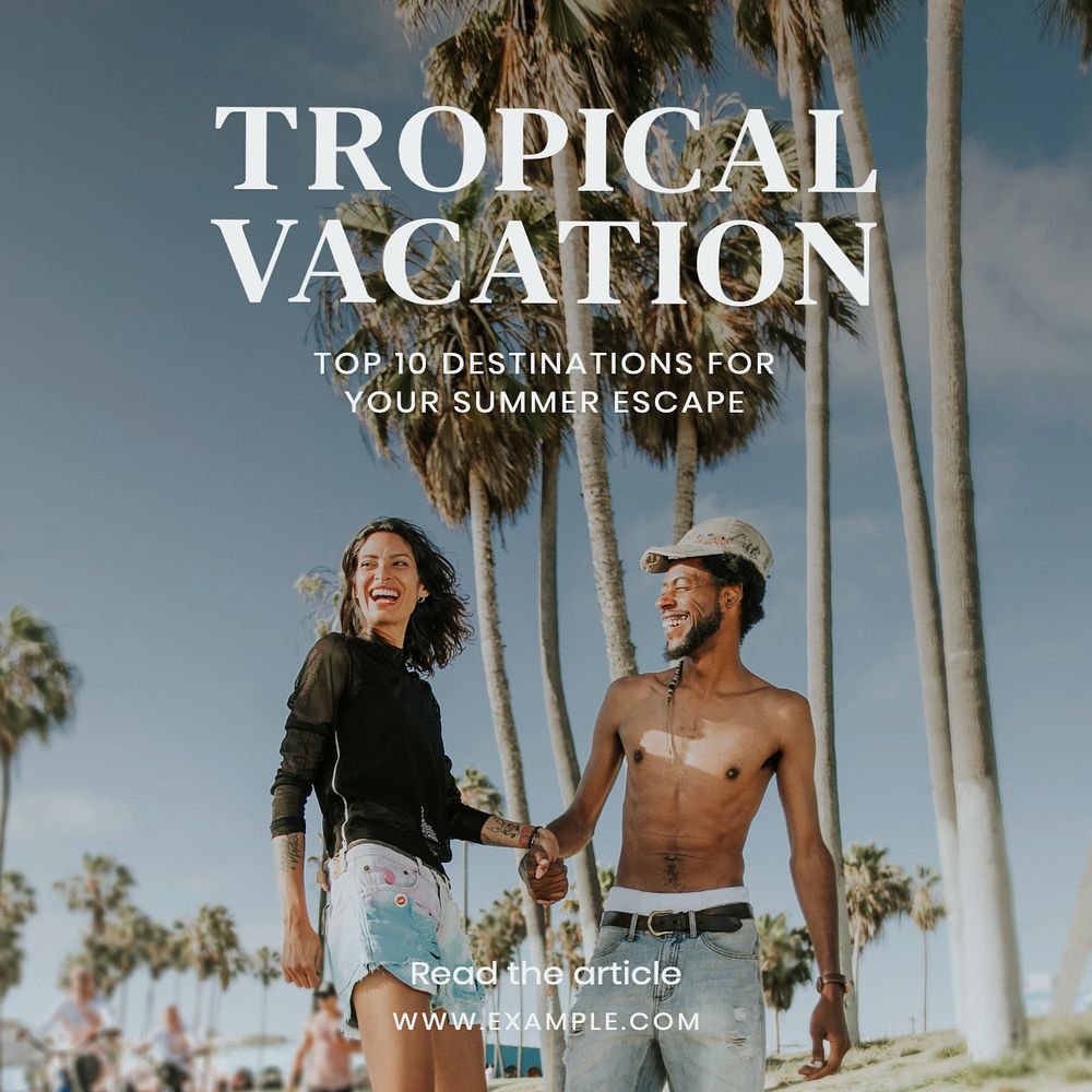 Tropical vacation Facebook post template, editable design