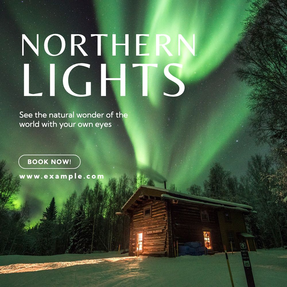 Northern lights tour Facebook post template, editable design