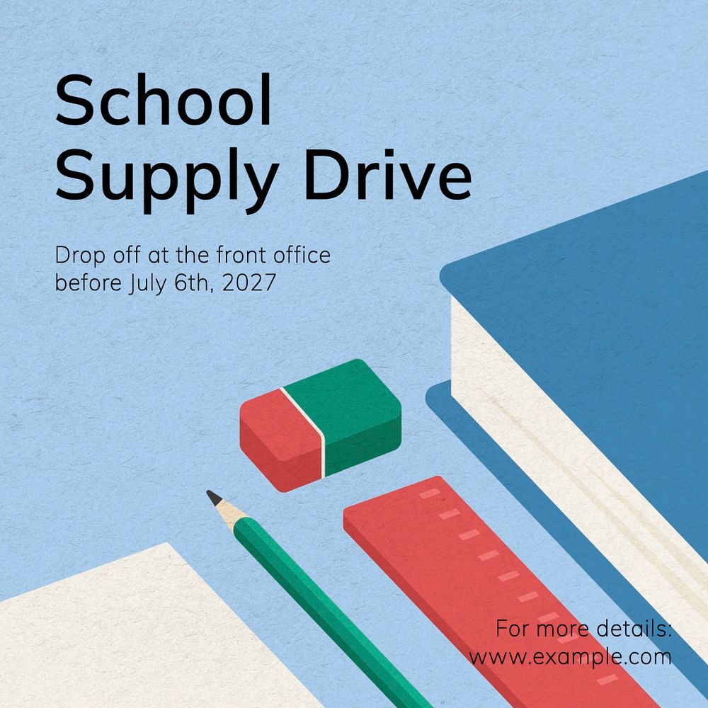 School supply drive Facebook post template, editable design